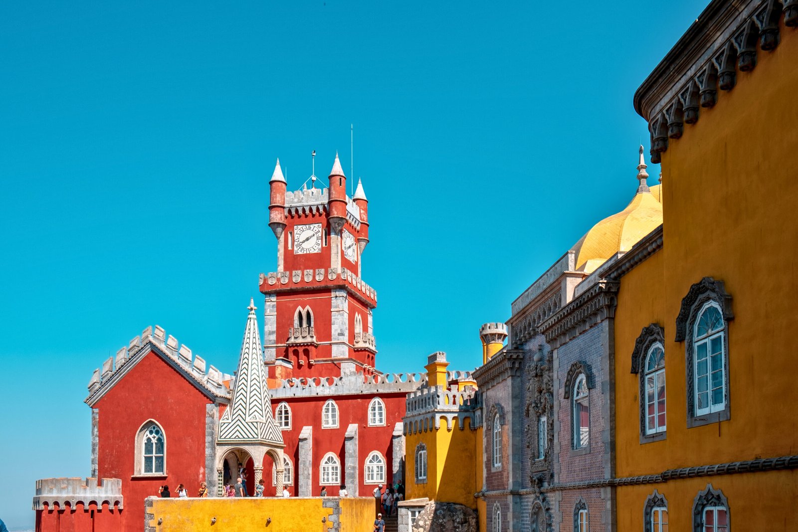 Bright Colors and Bold Contrasts: Pena Palace Up Close on a Sunny Day.