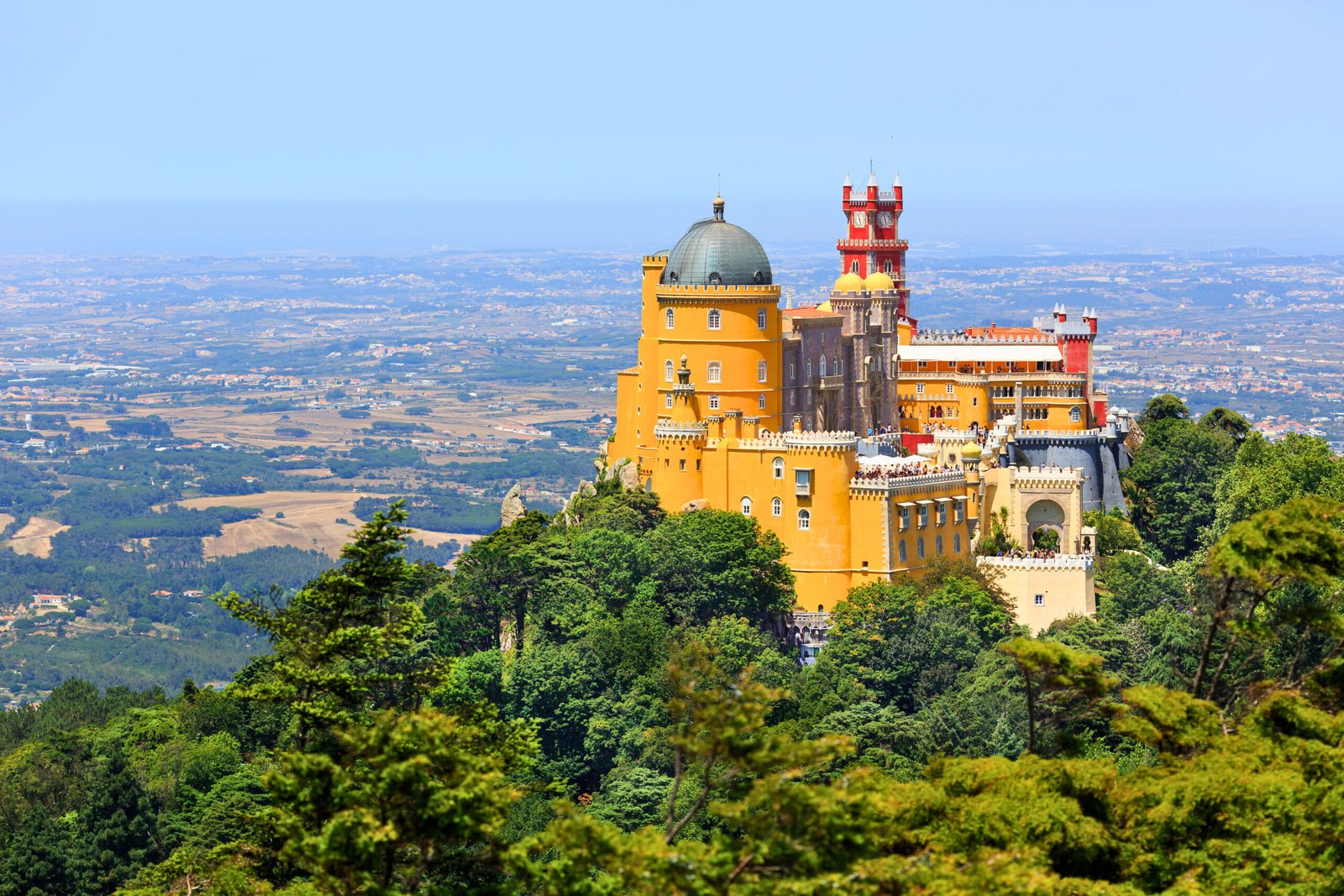 Pena Palace Overlooking the Portuguese Landscape in Sintra.