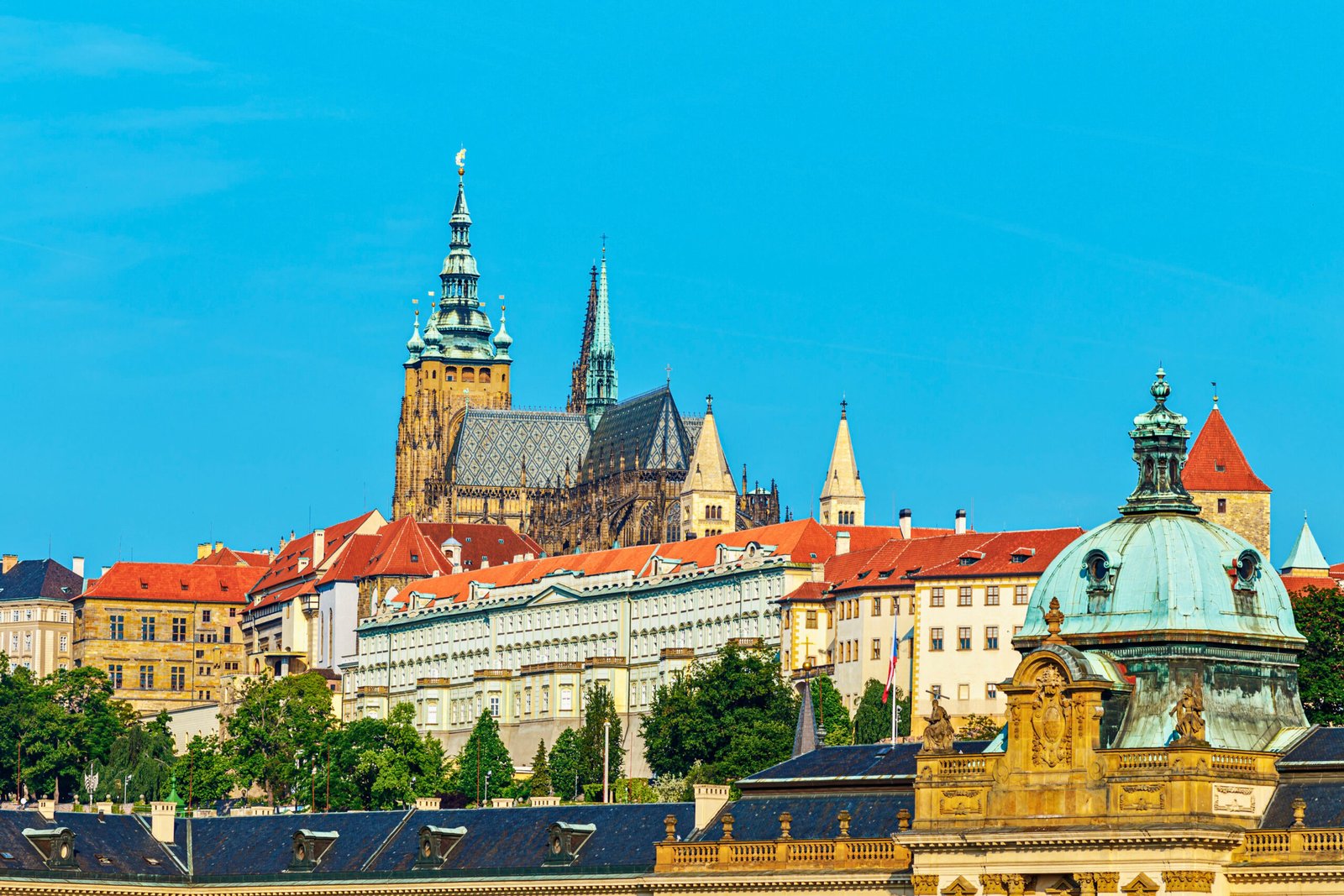Prague Castle and St. Vitus Cathedral Shining Over the Historic Cityscape