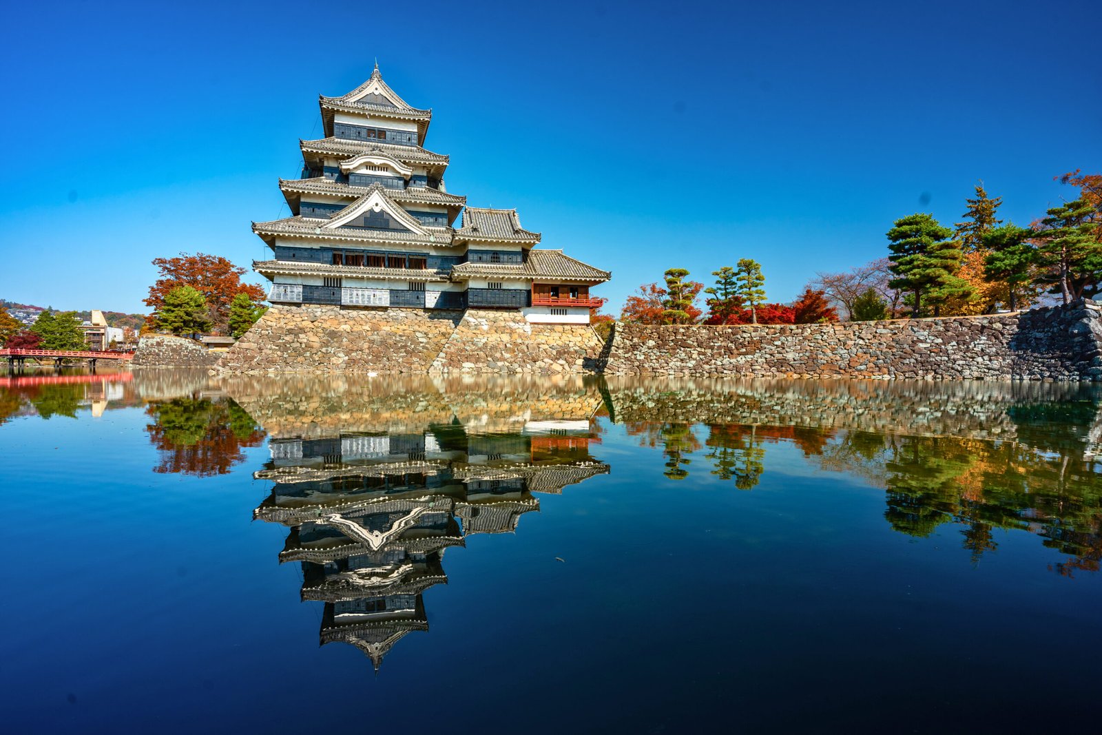 Autumn Reflection of Matsumoto Castle in Still Moat
