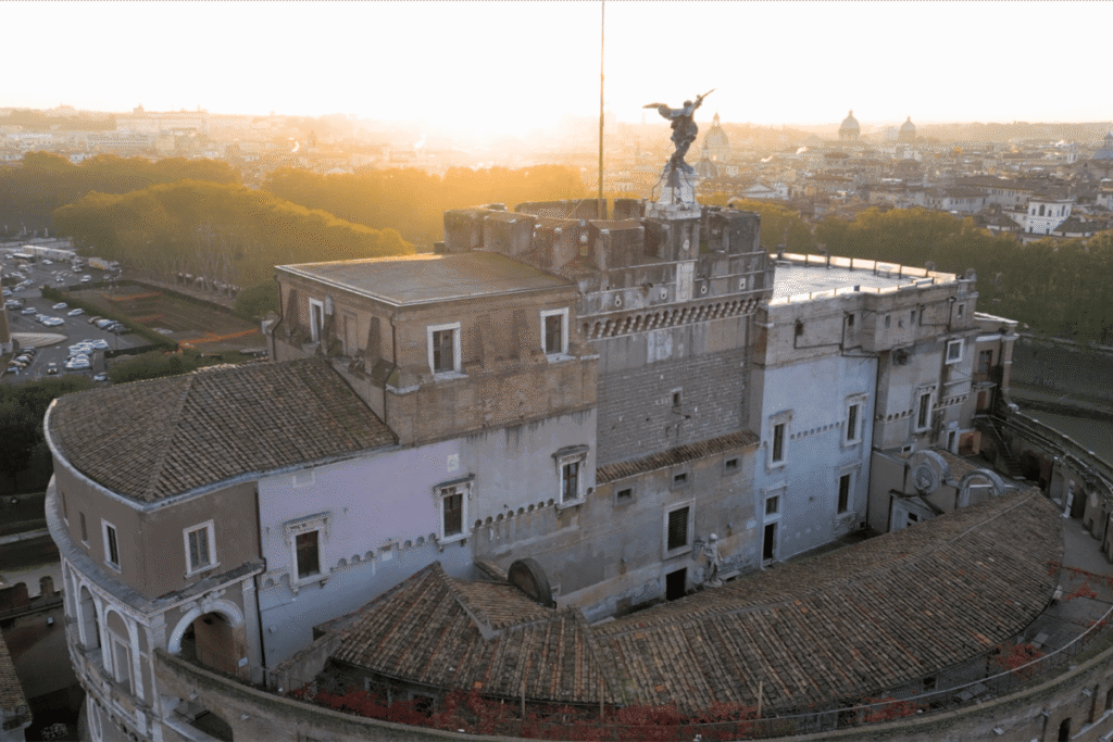 Castel Sant’Angelo Rome at sunrise with city view