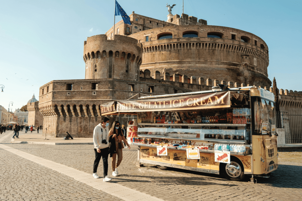 Gelato truck near Castel Sant’Angelo in Rome on a sunny day