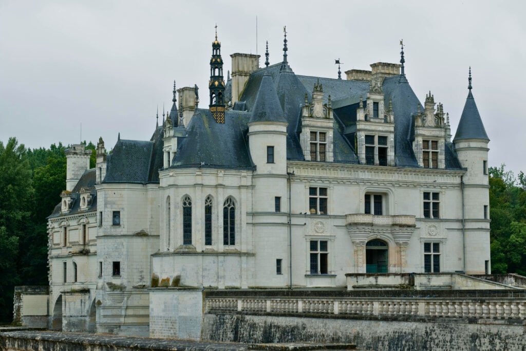 Chenonceau Castle with stone walls in Loire Valley, France