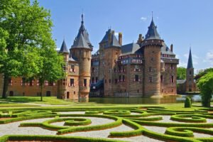 Castle De Haar beside formal gardens and moat