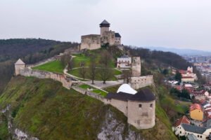 Aerial view of Trenčín Castle above town