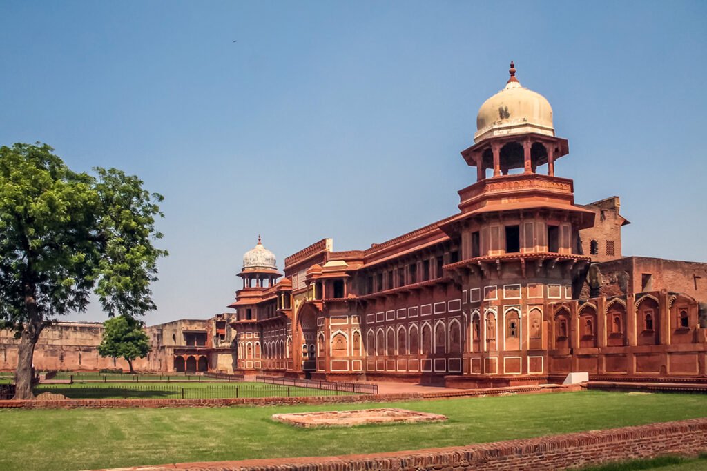 Agra Fort red sandstone façade and domed pavilion