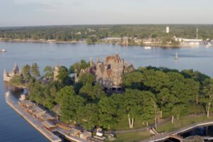 Aerial view of Boldt Castle on Heart Island, Thousand Islands