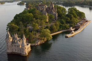 Aerial view of Boldt Castle on Heart Island, Thousand Islands