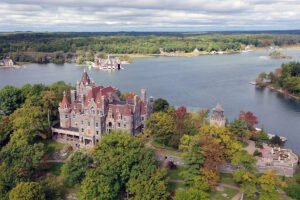Aerial view of Boldt Castle on Heart Island in the Thousand Islands