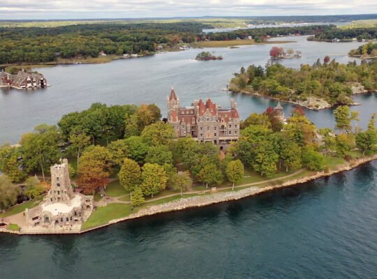 Aerial view of Boldt Castle on Heart Island