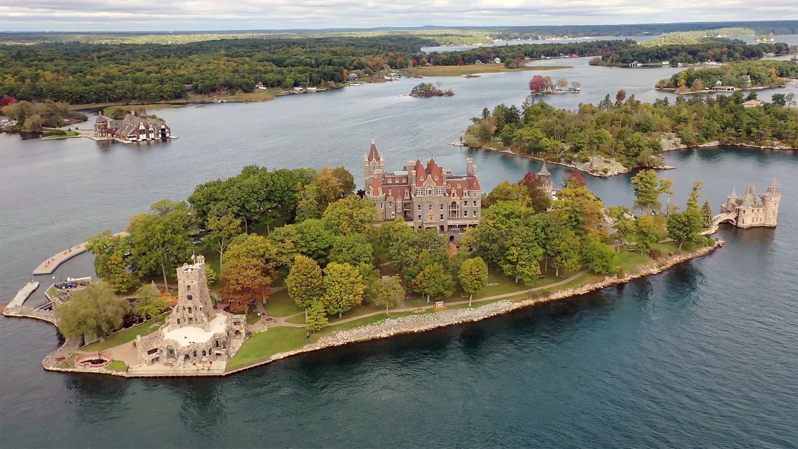 Aerial view of Boldt Castle on Heart Island