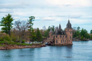 Boldt Castle stone chateau on Heart Island shore