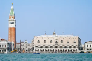 Doge's Palace facade beside St. Mark's Campanile, Venice waterfront