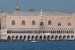 Front view of the Doge's Palace across Venetian lagoon