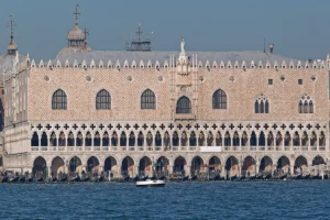 Front view of the Doge's Palace across Venetian lagoon