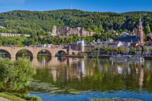 Heidelberg Castle above Old Bridge and Neckar River