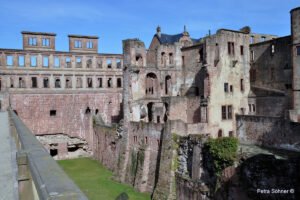 Heidelberg Castle interior ruins with stone walls and empty window frames