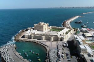 Aerial view of Qaitbay Citadel on Mediterranean shore