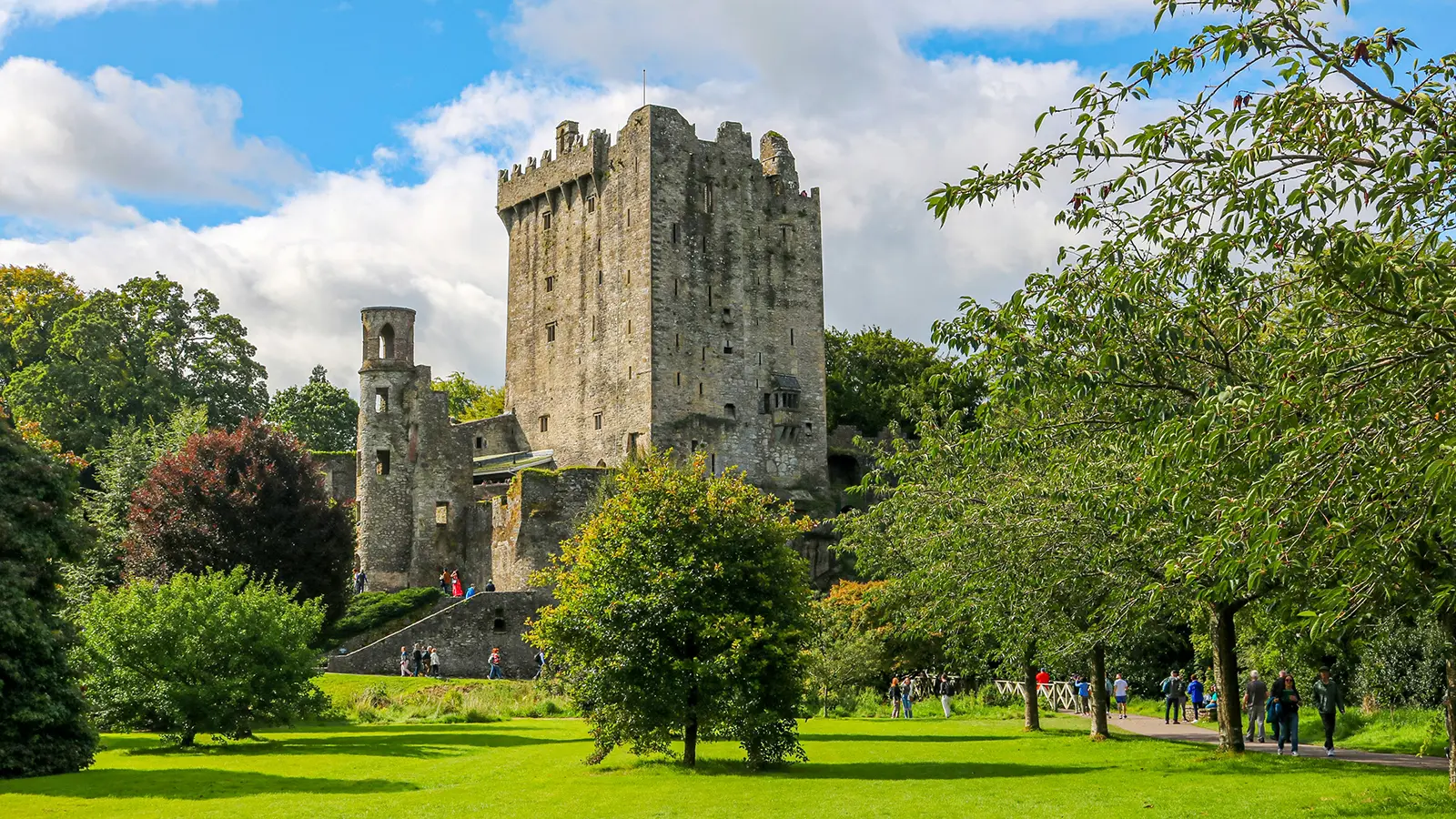 Blarney Castle tower amid green grounds