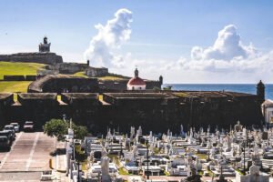El Morro fortress overlooking cemetery and Atlantic Ocean, San Juan
