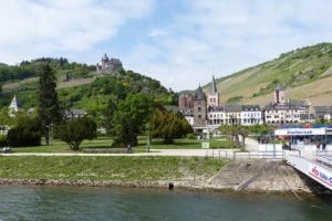 Stahleck Castle perched above Bacharach and terraced vineyards
