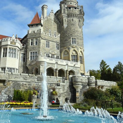 Casa Loma exterior with fountain and tower