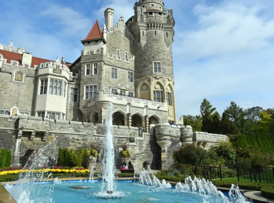 Casa Loma exterior with fountain and tower