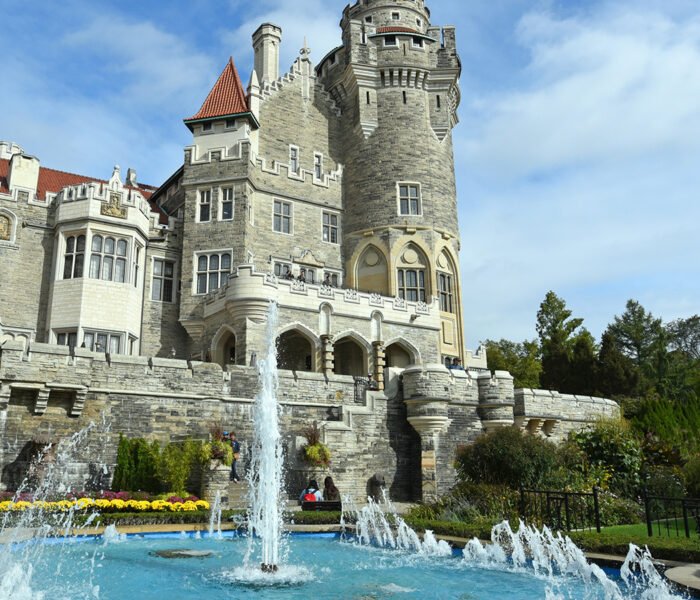 Casa Loma exterior with fountain and tower