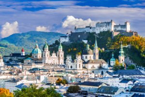 Fortress Hohensalzburg atop Festungsberg above Salzburg skyline