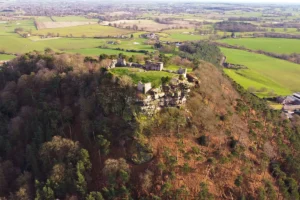 Beeston Castle ruins atop limestone cliff, Cheshire