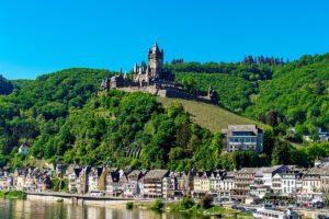 Cochem Castle on hill above Moselle town
