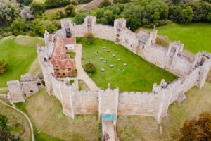 Aerial view of Framlingham Castle inner bailey and walls
