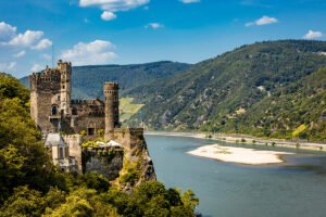 Rheinstein Castle perched above the Rhine River