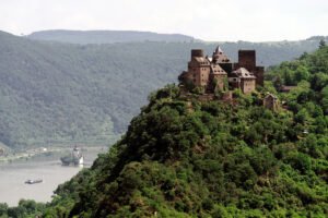 Schönburg Castle perched above the Rhine, medieval hilltop fortress