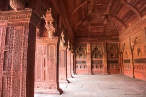 Red sandstone interior gallery at Agra Fort