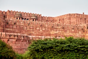 Agra Fort red sandstone ramparts and domed pavilions