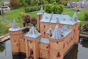 Model of Muiderslot Castle surrounded by a moat and gardens