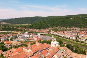 Panoramic Sighișoara Citadel and red-tiled rooftops